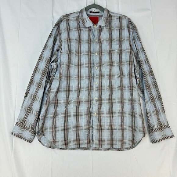 Tommy Bahama Men's Blue Plaid Print Long Sleeve Button Up Dress Shirt Size XL‎ - Picture 1 of 11